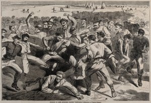 Ferien im Lager - Soldaten spielen Fußball, 1865