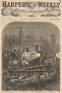 Rebellen außerhalb ihrer Werke in Yorktown, die mit dunklen Laternen erkunden, aus Harper