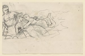 Stehender Mann, der zu zwei ertrinkenden Figuren schaut (Studie für Undertow)