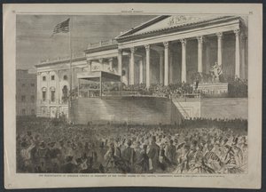 Die Amtseinführung von Abraham Lincoln als Präsident der Vereinigten Staaten im Kapitol, Washington, 4. März 1861