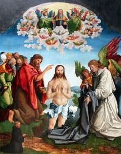 Die Taufe Christi mit Stifterporträt eines knienden Zisterziensermönchs