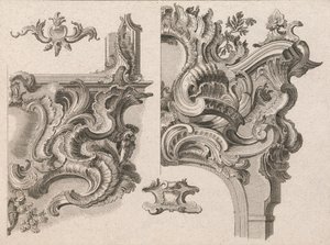 Vorschlag für die Dekoration des unteren rechten und oberen rechten Teils eines Altarrahmens..., gedruckt ca. 1750-56