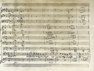Eigenhändige Niederschrift des Beginns der Bildnis-Arie Taminos aus der Zauberflöte