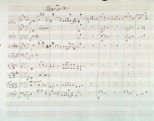 Seite der Partitur der Symphonie Nr. 8 in D-Dur, von Mozart (1768) von Wolfgang Amadeus Mozart