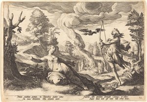 Apollo tötet Koronis von Workshop of Hendrick Goltzius, after Hendrick Goltzius