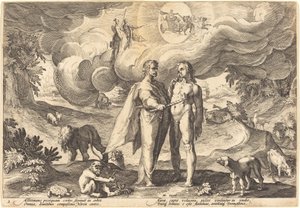 Prometheus erschafft den Menschen und belebt ihn mit Feuer vom Himmel von Workshop of Hendrick Goltzius, after Hendrick Goltzius