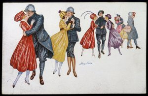 Militärs und ihre Verlobten, Marainnes oder Freunde - Illustration von Xavier Sager (1870-1930) Postkarte, ca. 1915 von Xavier Sager
