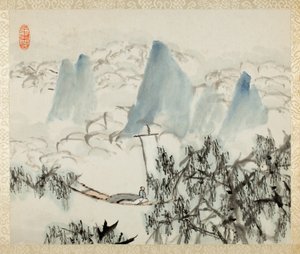 Landschaft mit Figur, aus einem Album von Landschaften und Kalligraphie für Liu Songfu