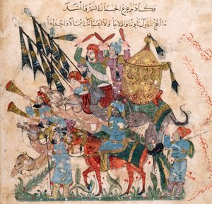 Karawane von Pilgern in Ramleh aus einem Manuskript von Maqāmāt von al-Harīrī, 1237