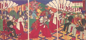 Kommandanten empfangen die Trinkbecher des Kaisers, 1886 Meiji 19 von Yamazaki Toshinobu