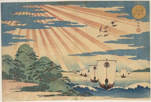 Darstellung der Einfahrt ausländischer Schiffe bei Tempozan von Yashima Gakutei