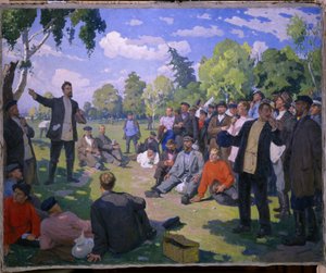 Tag der Arbeit 1891. Ruhetag und Versammlung der Arbeiter in einem sonnigen Park von Yefim Mikhailovich Tcheptsov