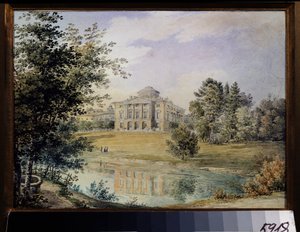 Ansicht des Pawlowsk-Palastes (Sankt Petersburg). Erbaut zwischen 1782 und 1786 von Architekt Charles Cameron. Werk von Yegor Yegorovich Meier (1822-1867), Aquarell auf Papier