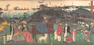 Ausländer besuchen den berühmten Ort des Mt. Gongen in Kanagawa, 2. Monat, 1861