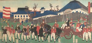 Bild einer Prozession von Ausländern in Yokohama, 2. Monat, 1861