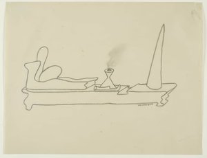 Surrealistische Komposition mit rauchendem Behälter von Yves Tanguy