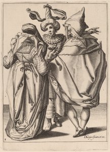 Ein Paar spricht mit einem gestikulierenden jungen Mann von Zacharias Dolendo after Jacques de Gheyn II