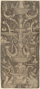 Ornamenttafel mit Drachen, Masken und Kriegsinstrumenten, um 1505