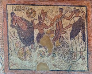 Römisches Mosaik aus dem 4. Jahrhundert n. Chr., das eine Bacchusszene darstellt, 2021