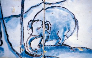 Elefant, Azulejos-Fliesen, Palast der Markgrafen von Fronteira, Lissabon, Portugal, Detail von Georg Carl Heinrich Dollmann