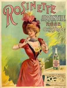 Elegante Frau in Belle Epoque Mode, die ein Glas Absinth genießt von Frederick (attr. to) Barnard
