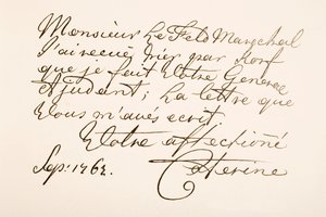 Handschriftprobe von Kaiserin Katharina II. von Russland, bekannt als Katharina die Große von Ferdinand Georg Waldmuller