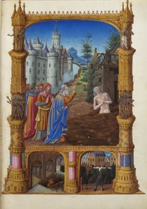 Les Très Riches Heures des Herzogs von Berry, Folio 82r - Hiob wird von seinen Freunden verspottet