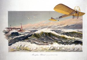 Louis Bleriot (1872-1936), französischer Flieger, Überquerung des Ärmelkanals am 25. Juli 1909 an Bord seines Monoplanes "Bleriot XI"