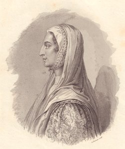 Porträt der italienischen Adligen Beatrice Lascaris di Tenda (1372-1418), Kupferstich von G Fusinati nach einem Porträt, veröffentlicht von Antonio Campo