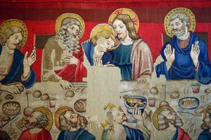 Museum von San Marco. Wandteppich aus Wolle mit Episoden aus der Passion Christi. Das letzte Abendmahl. von . .