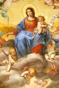 Jungfrau Maria und Kind. Fresko. Palazzo Fieschi-Crosa Di Vergagni. Genua. Italien