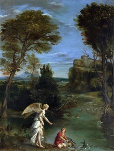 Landschaft mit Tobias, der den Fisch ergreift
