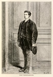 Jean Passepartout, aus In 80 Tagen um die Welt von Jules Verne, graviert von Louis Dumont, 1873 von after Alphonse Marie de Neuville