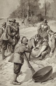 Die Pilgerväter schlagen auf den Sand und finden Mais von after Charles Mills Sheldon