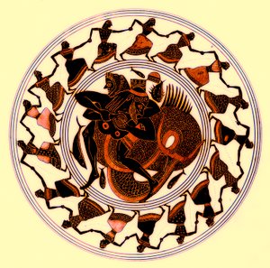 Herakles ringt mit Triton, Illustration aus Griechische Vasenmalereien von J. E. Harrison und D. S. MacColl, veröffentlicht 1894