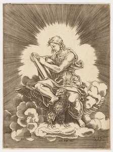 Heiliger Johannes, schreibend, auf einem Adler sitzend