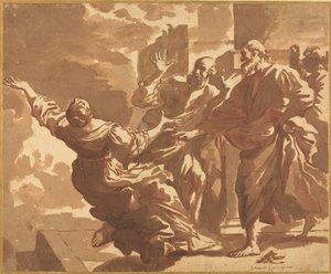 Der Tod der Saphira von after Guercino Follower of Jan de Bisschop