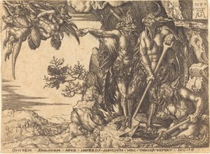 Der reiche Mann wird vom Teufel fortgetragen von after Heinrich Aldegrever