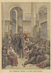 Italienische Auswanderer nach Amerika am Gare Saint-Lazare von after Henri Meyer
