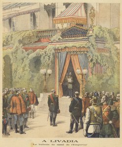 Lesen des neuesten Bulletins über die Gesundheit des Zaren im Livadia-Palast