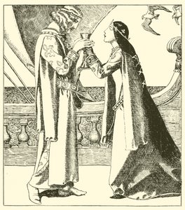 Belle Isoult und Sir Tristram trinken den Liebestrank