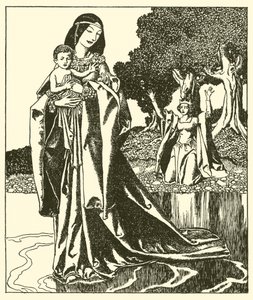Die Dame Nymue trägt Launcelot in den See von after Howard Pyle