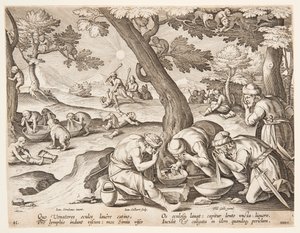 Affen, die Jäger nachahmen von after Jan van der Straet, called Stradanus