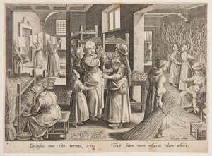 Füttern von Maulbeerblättern an die Seidenraupen von after Jan van der Straet, called Stradanus