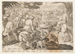 Die Straußenjagd von after Jan van der Straet, called Stradanus