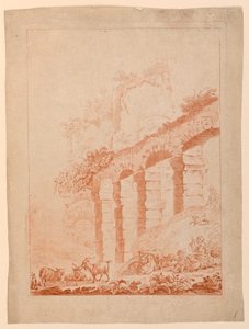 Ziegenhirten in Landschaft mit Ruinen von after Jean Baptiste Huet
