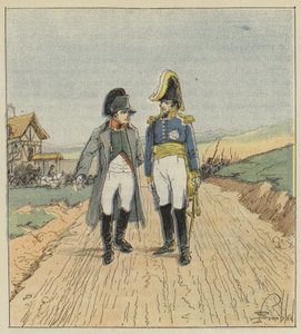 Auf dem Weg zur Insel Elba trifft Napoleon Augereau von after Louis Charles Bombled