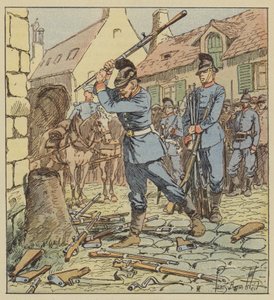 Im Vorort der Aydes, Ein bayerischer Unteroffizier zerstört die Chassepots von after Louis Charles Bombled