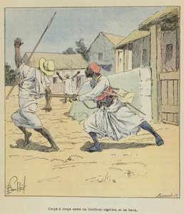 Nahkampf zwischen einem algerischen Scharfschützen und einem Hova von after Louis Charles Bombled