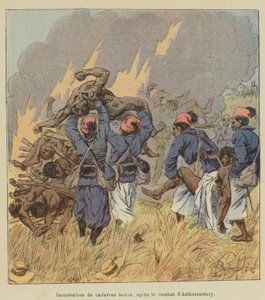 Verbrennung von Hova-Leichen nach dem Kampf von Ambolomonty von after Louis Charles Bombled